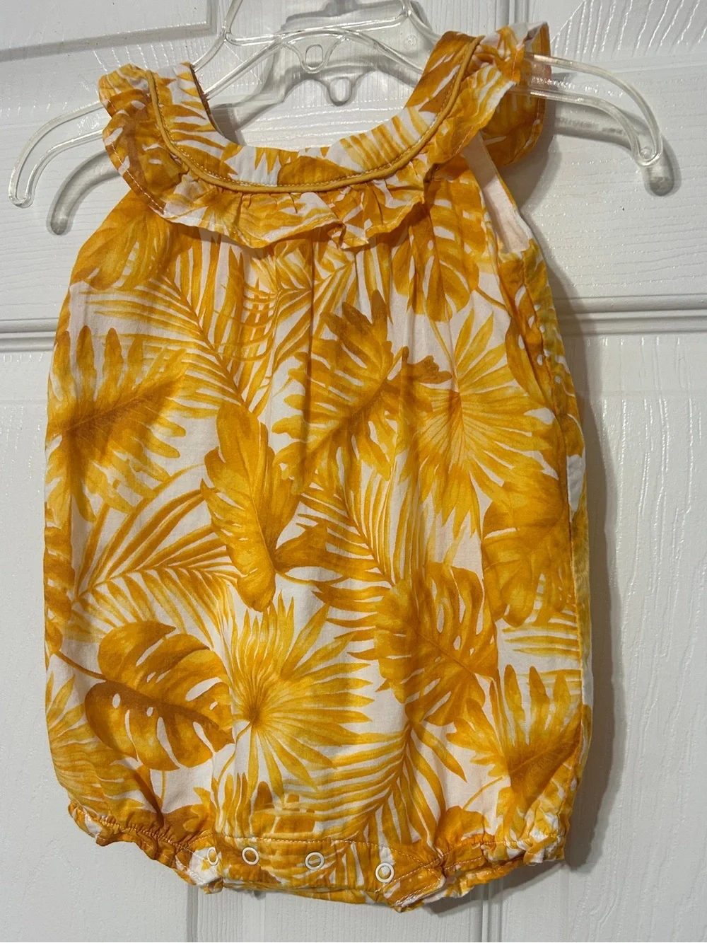 Janie And Jack Baby Girl Bubble Romper Yellow Tropical Palm Leaf Cotton 6-12 M
